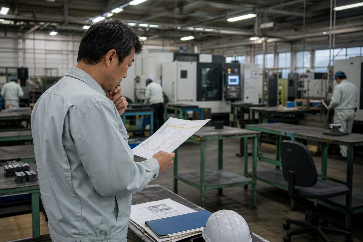 作業員がシフトの確認をしている