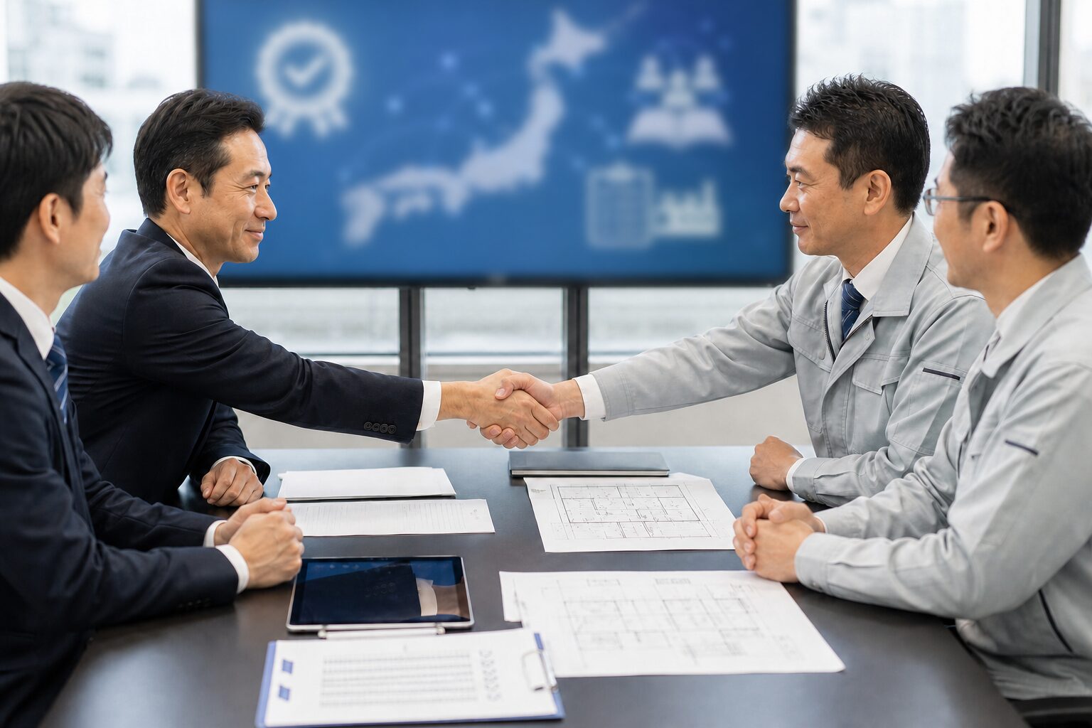 商談が成立して握手